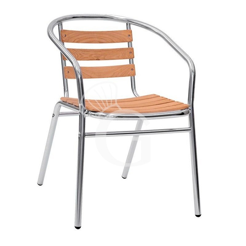 Stuhl "ARCO SLIM", eloxiertes Aluminium, Sitzfläche Holzlatten aus Eichenholz, B 440 mm x T 420 mm x H 720 mm Stuhl "ARCO SLIM", eloxiertes Aluminium, Sitzfläche Holzlatten aus Eichenholz, B 440 mm x T 420 mm x H 720 mm