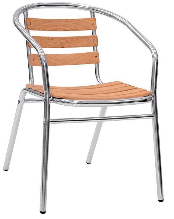 Stuhl "ARCO SLIM", eloxiertes Aluminium, Sitzfläche Holzlatten aus Eichenholz, B 440 mm x T 420 mm x H 720 mm