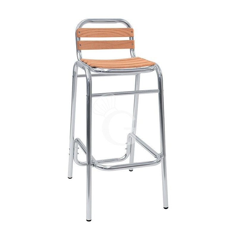 Barhocker "TOBY", anodisiertes Aluminium, Sitzfläche mit Eichholzlatten