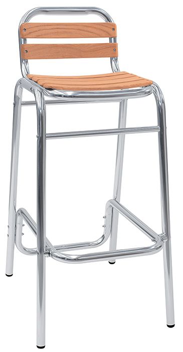 Barhocker "TOBY", anodisiertes Aluminium, Sitzfläche mit Eichholzlatten