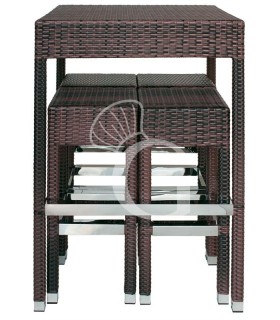 Garten-Set, Tisch, 4 Hocker, Aluminium mit PE-Beschichtung, gehärtete Glastischplatte