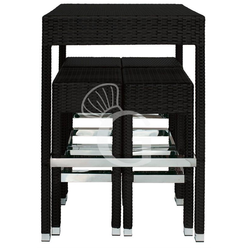 Garten-Set, Tisch, 4 Hocker, Aluminium mit PE-Beschichtung, gehärtete Glastischplatte