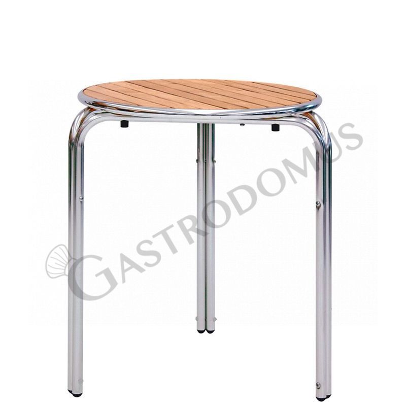 Gartentisch, rund, Holzlatten und Aluminium, Ø 600 mm