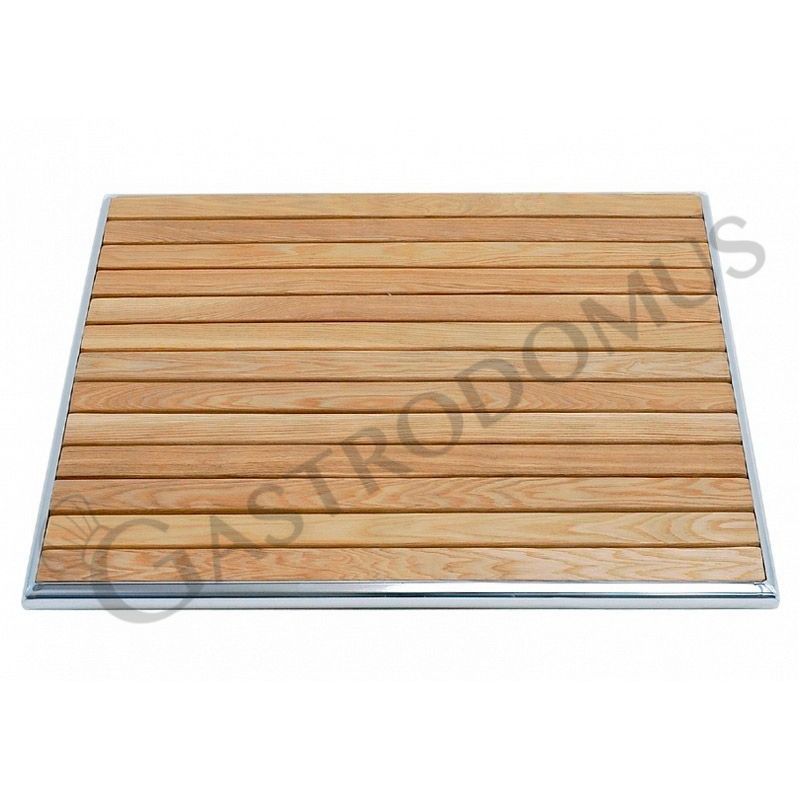 Holzlatten - Tischplatte, quadratisch, Aluminiumrand, für den Außenbereich, 700 x 700 mm