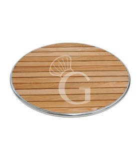 Holzlatten - Tischplatte, Aluminiumrand, für den Außenbereich, Ø 700 mm