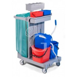 Systemwagen/Reinigungswagen, Mopp- und Besenstielhalter, Flaschenhalter, B 920 mm x T 680 mm x H 1240 mm