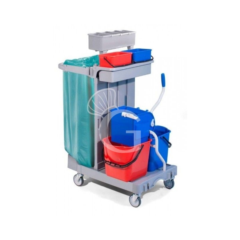 Systemwagen/Reinigungswagen, Mopp- und Besenstielhalter, Flaschenhalter, B 920 mm x T 680 mm x H 1240 mm Systemwagen/Reinigungswagen, Mopp- und Besenstielhalter, Flaschenhalter, B 920 mm x T 680 mm x H 1240 mm