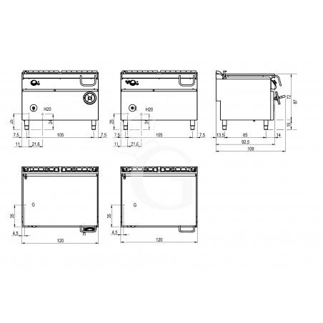 Gas Kippbratpfanne, 120 Liter, Standgerät, automatische Kippung, B 1200 mm x T 900 mm x H 870 mm Gas Kippbratpfanne, 120 Liter, Standgerät, automatische Kippung, B 1200 mm x T 900 mm x H 870 mm