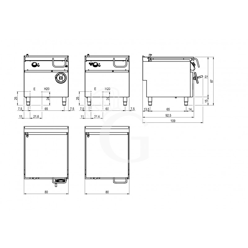 Elektro Kippbratpfanne 80 Liter, Standgerät, automatische Kippung, B 800 mm x T 900 mm x H 870 mm