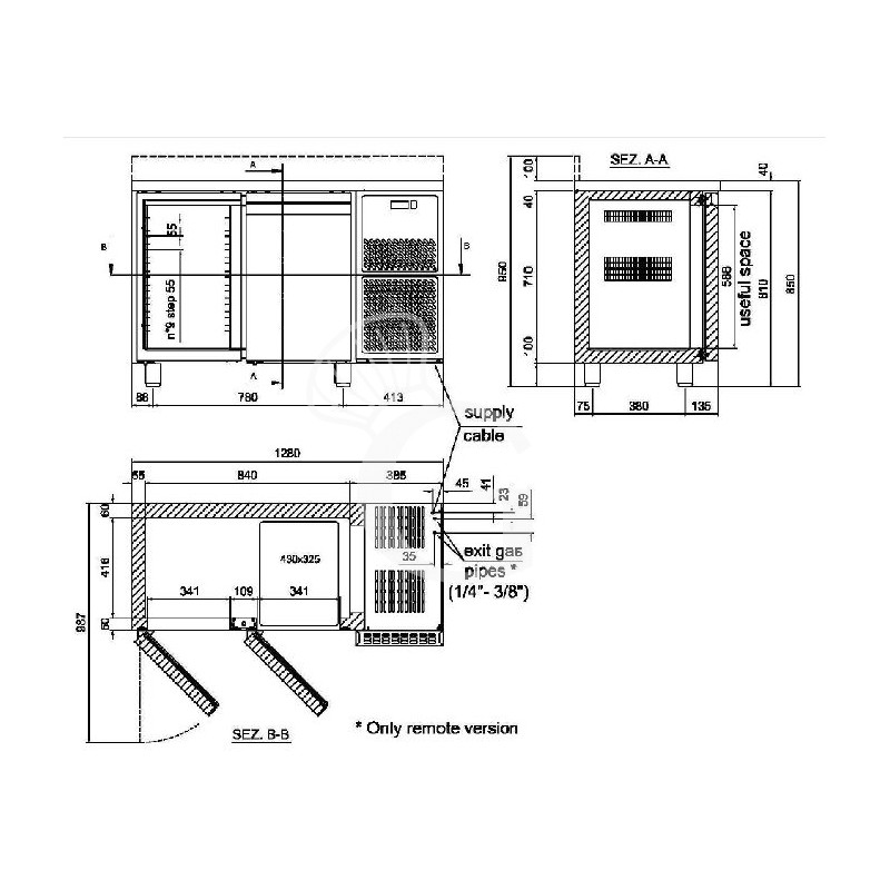Kühltisch, 2 Türen, Aufkantung, Tiefe 600 mm,Temperatur 0°C/+10°C, Energieklasse C