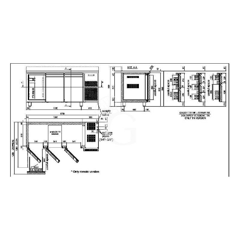 Tiefkühltisch, 3-türig, Aufkantung, T 700 mm, -18°C/-22°C , Energieklasse G
