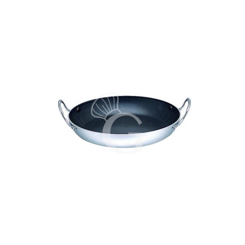 Paella Pfanne – Aluminium – Antihaftbeschichtung – Edelstahlgriffe – Durchmesser 32 cm, Höhe 5,5 cm