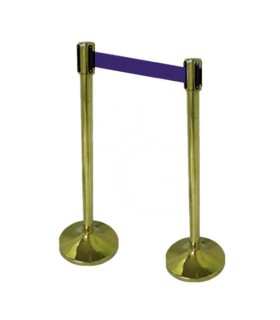 Abgrenzung Set, 2 goldene Abgrenzungsständer mit aufrollbarem Absperrband (2 M.-blau)
