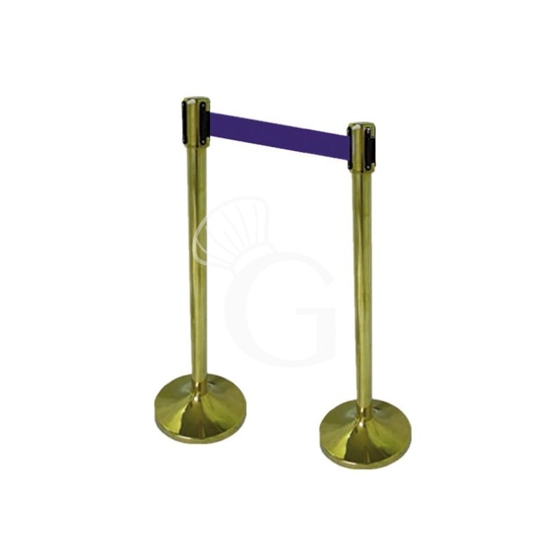 Abgrenzung Set, 2 goldene Abgrenzungsständer mit aufrollbarem Absperrband (2 M.-blau) Abgrenzung Set, 2 goldene Abgrenzungsständer mit aufrollbarem Absperrband (2 M.-blau)