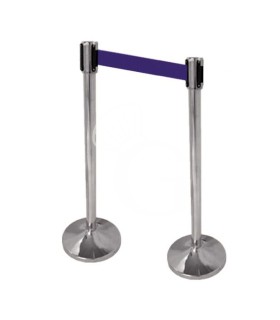 Abgrenzung Set, 2 Abgrenzungsständer aus Edelstahl mit aufrollbarem Absperrband (2 M.-blau)