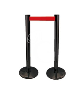 Abgrenzung Set, 2 schwarze Abgrenzungsständer mit aufrollbarem Absperrband (2 M.-rot)