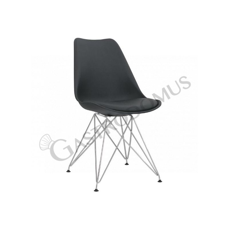 Sessel "LERIKA", Metall verchromt, Sitzfläche in Polypropylen und Sitzkissen aus Kunstleder