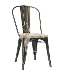 Metallstuhl "ROSE", lackiert, Vintage-Stil, Sitzfläche aus Holz