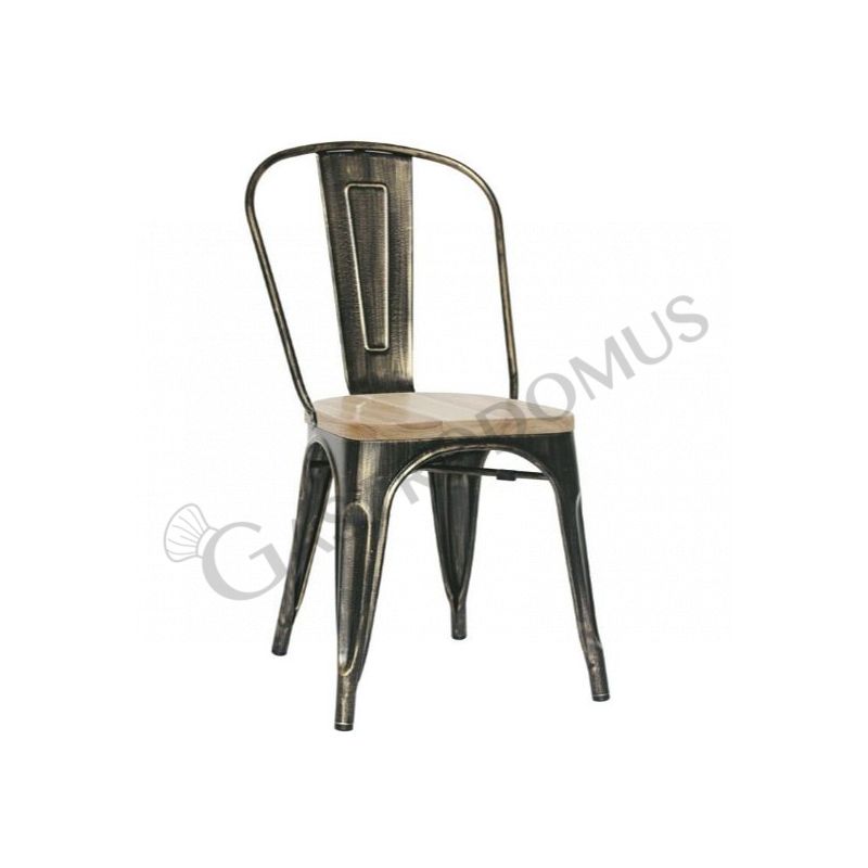 Metallstuhl "ROSE", lackiert, Vintage-Stil, Sitzfläche aus Holz