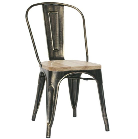 Metallstuhl "ROSE", lackiert, Vintage-Stil, Sitzfläche aus Holz