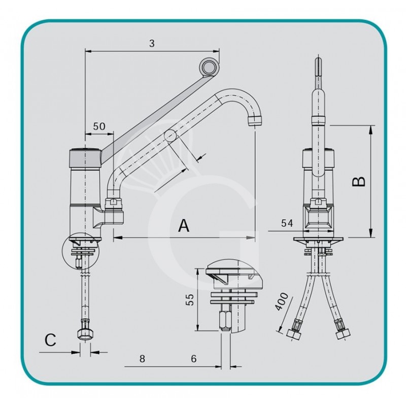 Einloch, Mischbatterie, Schwenkhahn, Einhebelmischer, B 250 mm