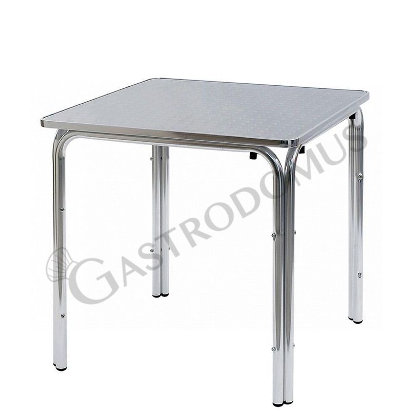 Tisch, quadratisch, Edelstahl-Platte, Aluminium-Beine, 4-beinig, Ø 600 mm
