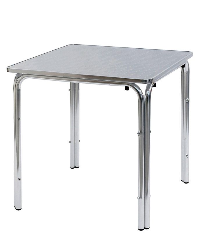 Tisch, quadratisch, Edelstahl-Platte, Aluminium-Beine, 4-beinig, Ø 600 mm