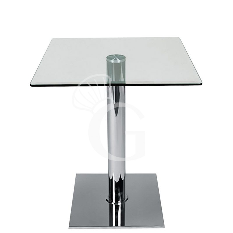 Metalltisch, verchromt, mit gehärteter Glastischplatte, Innenbereich, B 700 mm x T 700 mm x H 720 mm Metalltisch, verchromt, mit gehärteter Glastischplatte, Innenbereich, B 700 mm x T 700 mm x H 720 mm