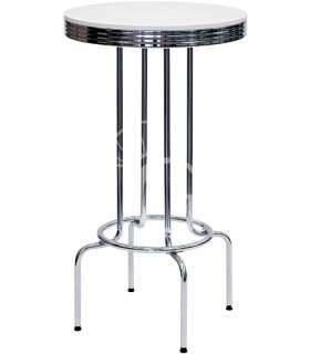 Stahltisch, verchromt, Innenbereich, Polyester-Tischplatte, regulierbare Füße, Ø 760 mm