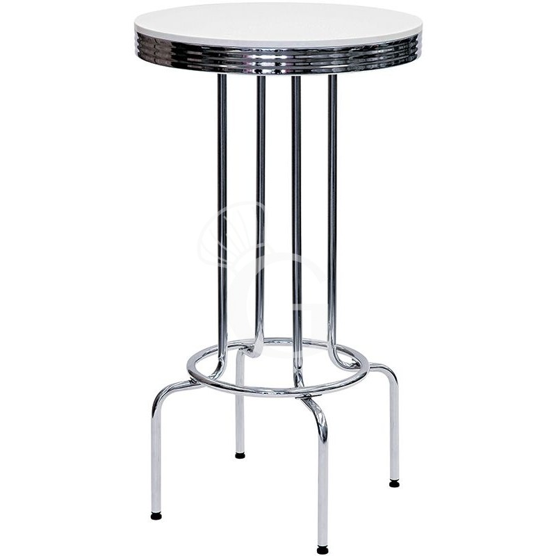 Stahltisch, verchromt, Innenbereich, Polyester-Tischplatte, regulierbare Füße, Ø 760 mm Stahltisch, verchromt, Innenbereich, Polyester-Tischplatte, regulierbare Füße, Ø 760 mm