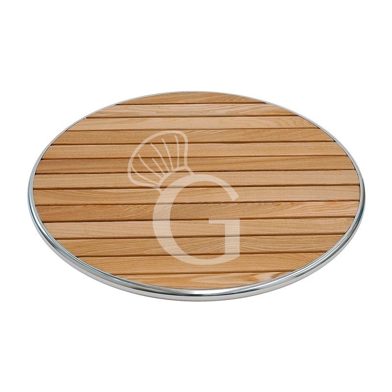 Holzlatten - Tischplatte, Aluminiumrand, für den Außenbereich, Ø 600 mm Holzlatten - Tischplatte, Aluminiumrand, für den Außenbereich, Ø 600 mm