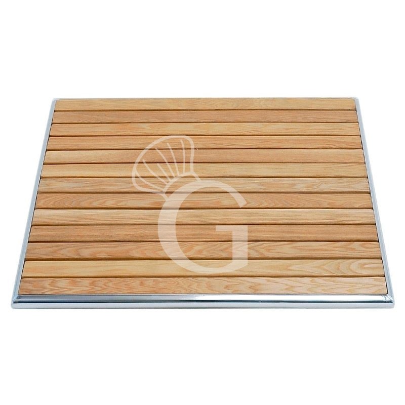 Holzlatten - Tischplatte,quadratisch, Aluminiumrand, für den Außenbereich, 600 x 600 mm