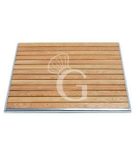 Holzlatten - Tischplatte, quadratisch, Aluminiumrand, für den Außenbereich, 800 x 800 mm