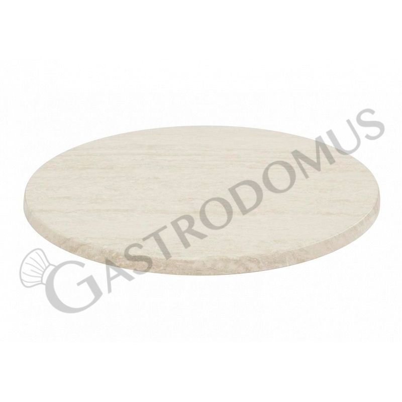 Elfenbeinfärbige Travertin - Tischplatte, rund, für den Außenbereich, Ø 600 mm