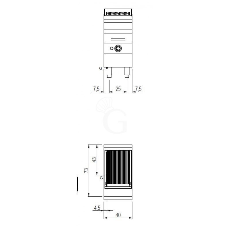Gas-Wassergrill, geschlossener Unterbau, 1 Kochzone, T 700 mm