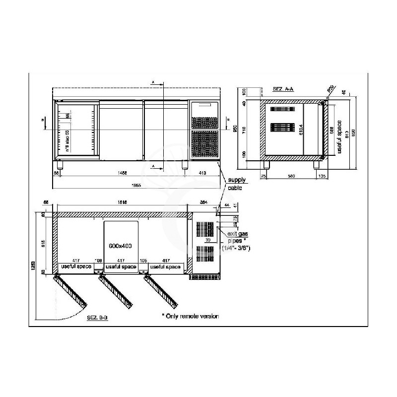 Tiefkühltisch, 3-türig, Aufkantung, T 800 mm, -18°C/-22°C, Energieklasse B
