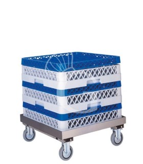 Geschirrkorbwagen – Edelstahl – ohne Handgriff – B 520 mm x T 520 mm x H 200 mm