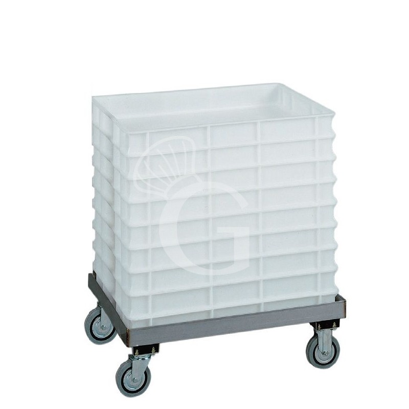 Transportwagen für Pizzateigbehälter ohne Lenkgriff, Edelstahl, B 620 mm x T 420 mm x H 200 mm