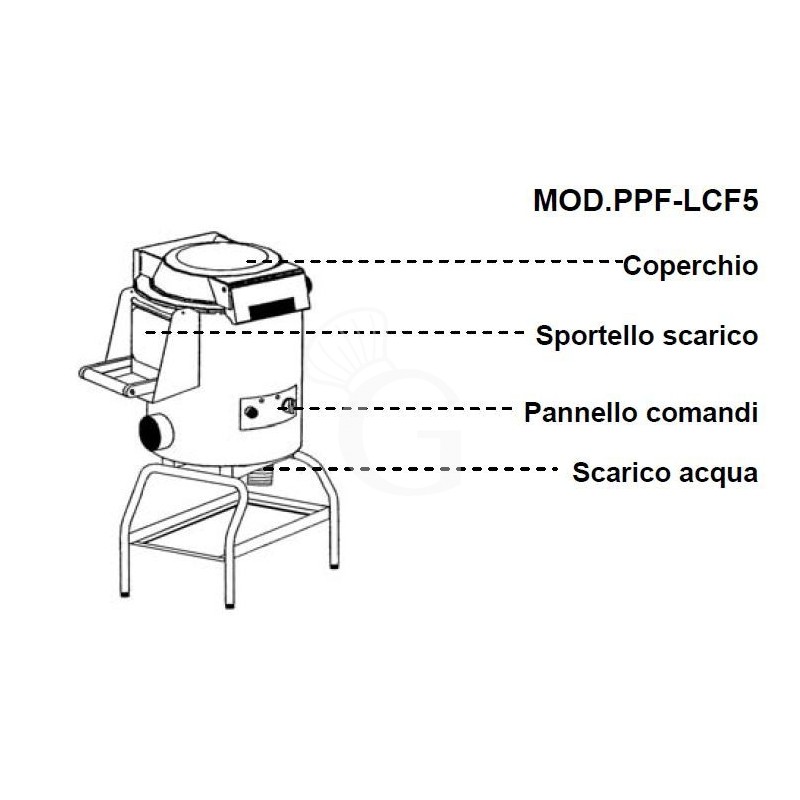 Kartoffelschäler mit Untergestell, einphasig, Fassungsvermögen 5 kg, Produktionsleistung 60 kg/H