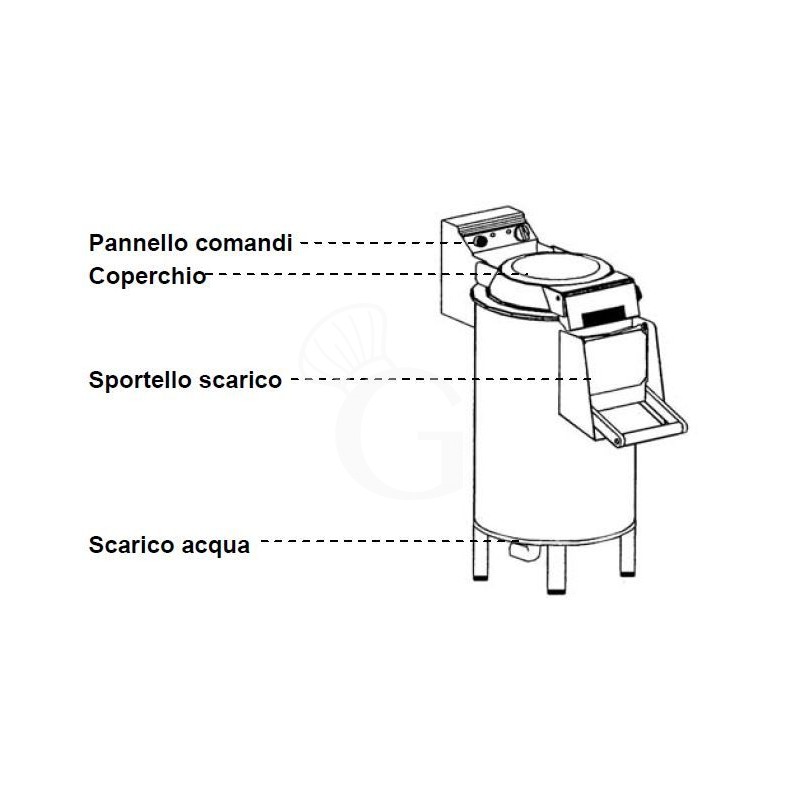 Kartoffelschäler, Standgerät, einphasig, Fassungsvermögen 18 kg, Produktionsleistung 220 kg/H
