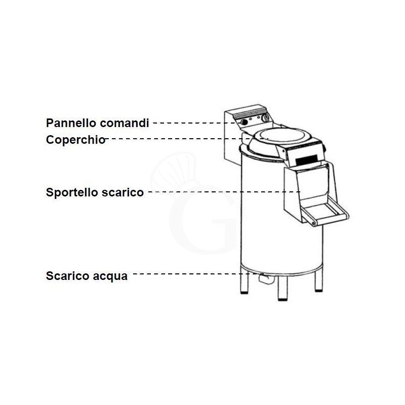 Kartoffelschäler, Standgerät, dreiphasig, Fassungsvermögen 25 kg, Produktionsleistung 450 kg/H