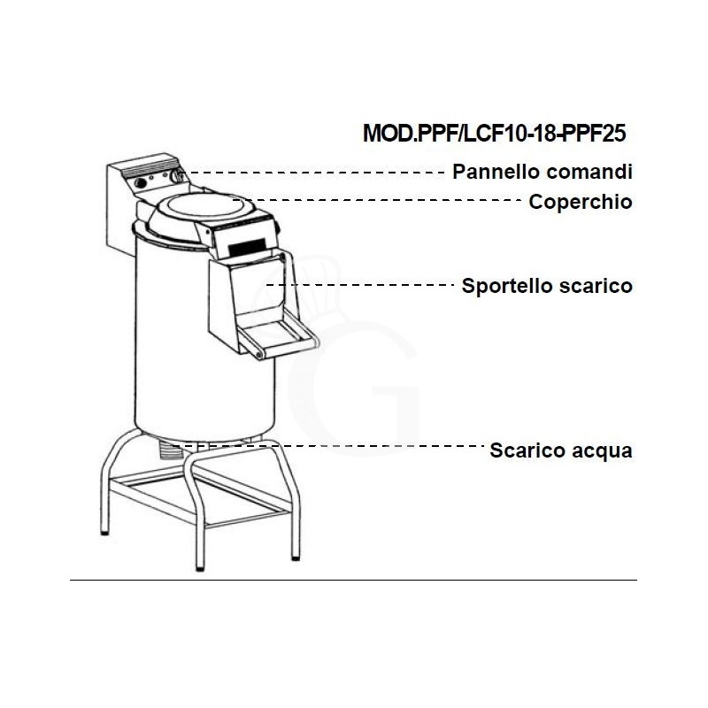 Kartoffelschälmaschine mit Untergestell, einphasig, Fassungsvermögen 25 kg, Produktionsleistung 450 kg/H