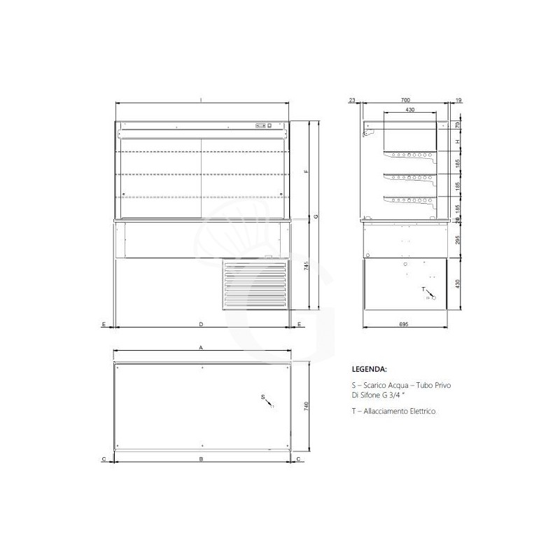 Kühlvitrine – Umluftkühlung – kubisch – 3 Ablagen – Kundenseite geschlossen – B 1135 mm