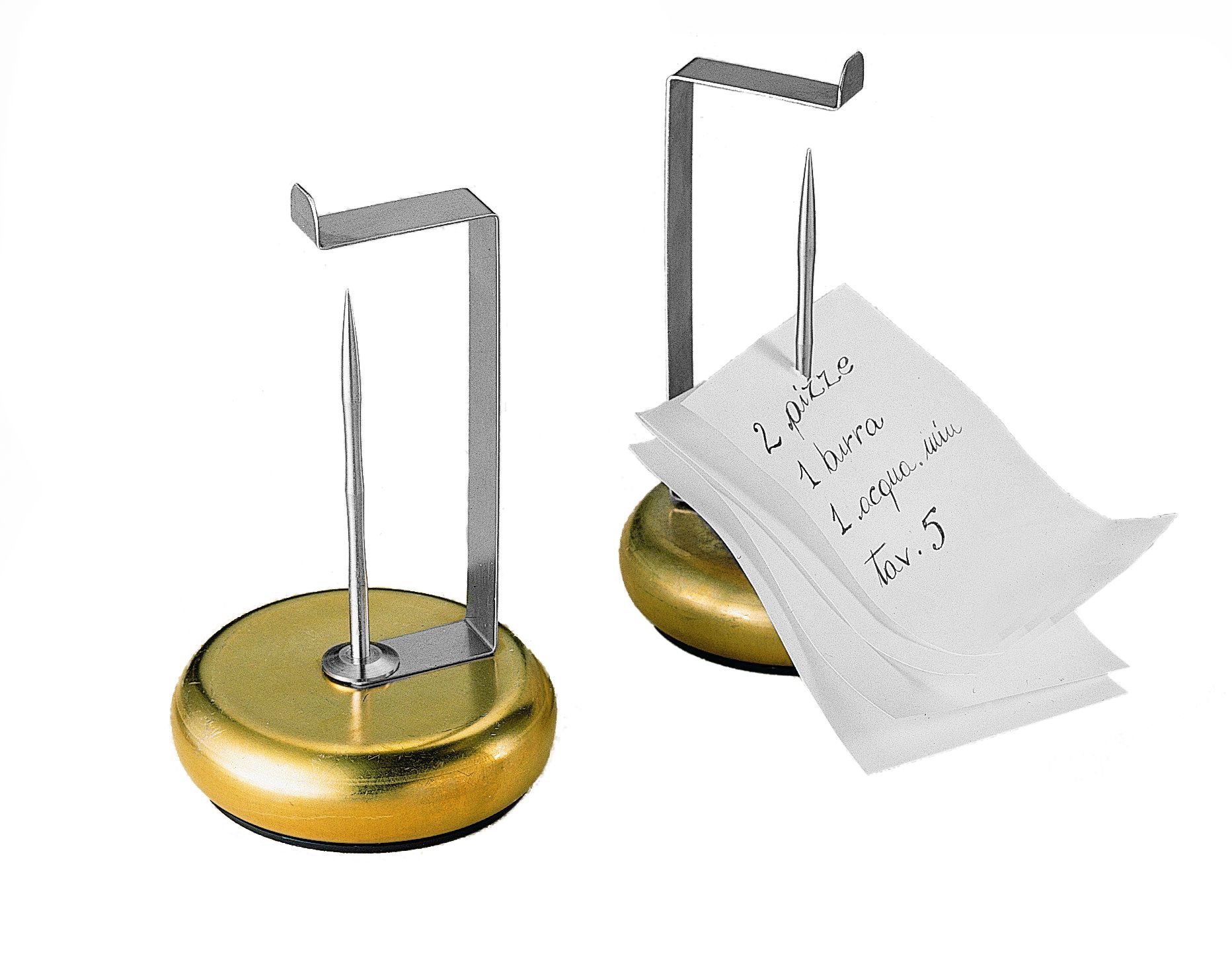 Zettelspießer, Messingsockel, Edelstahl-Spieß, B 100 mm x T 100 mm x H 140 mm