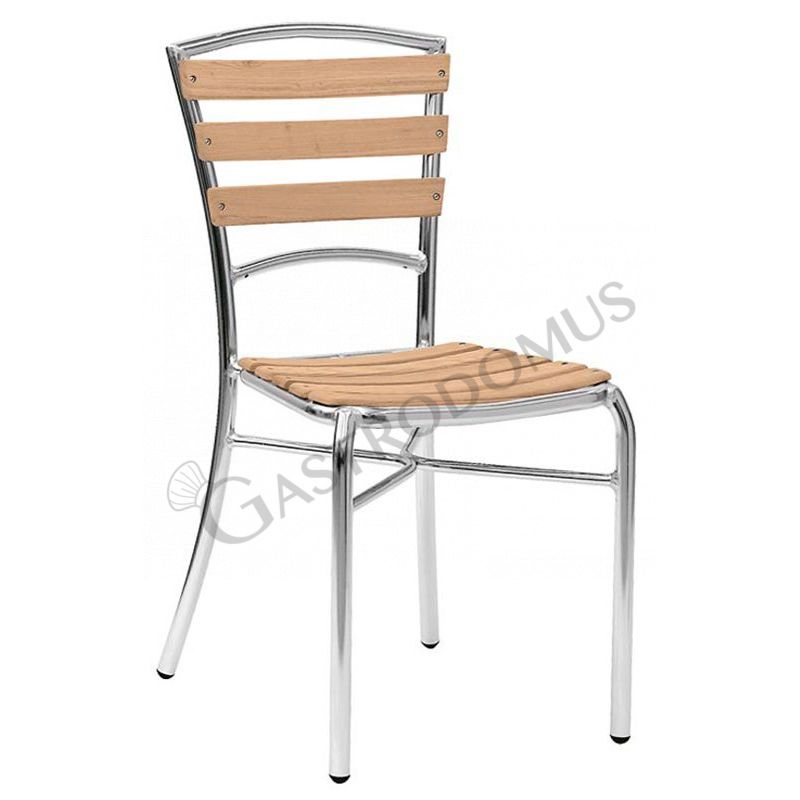 Stuhl "IBIS", eloxiertes Aluminium, Sitzfläche Holzlatten aus Eichenholz, B 400 mm x T 440 mm x H 950 mm