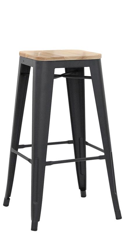 Barhocker "TIME", lackiertes Metall, Sitzfläche aus Holz