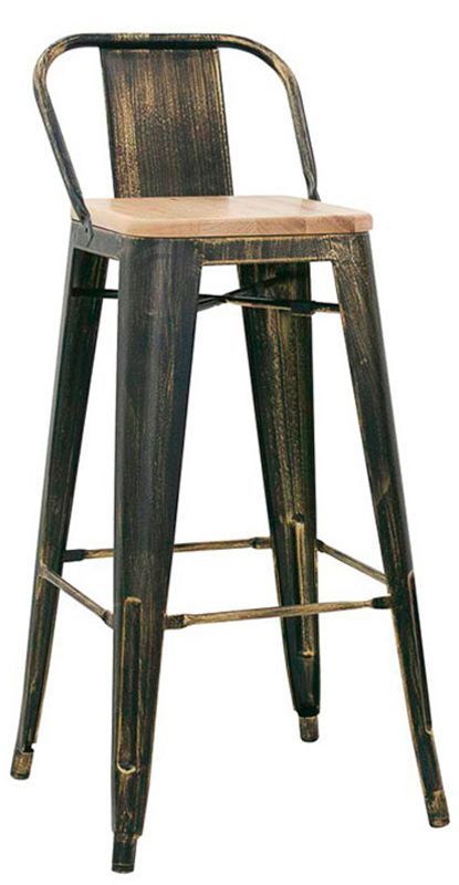 Barhocker "RACE", lackiertes Metall, Vintage-Style, Sitzfläche aus Holz