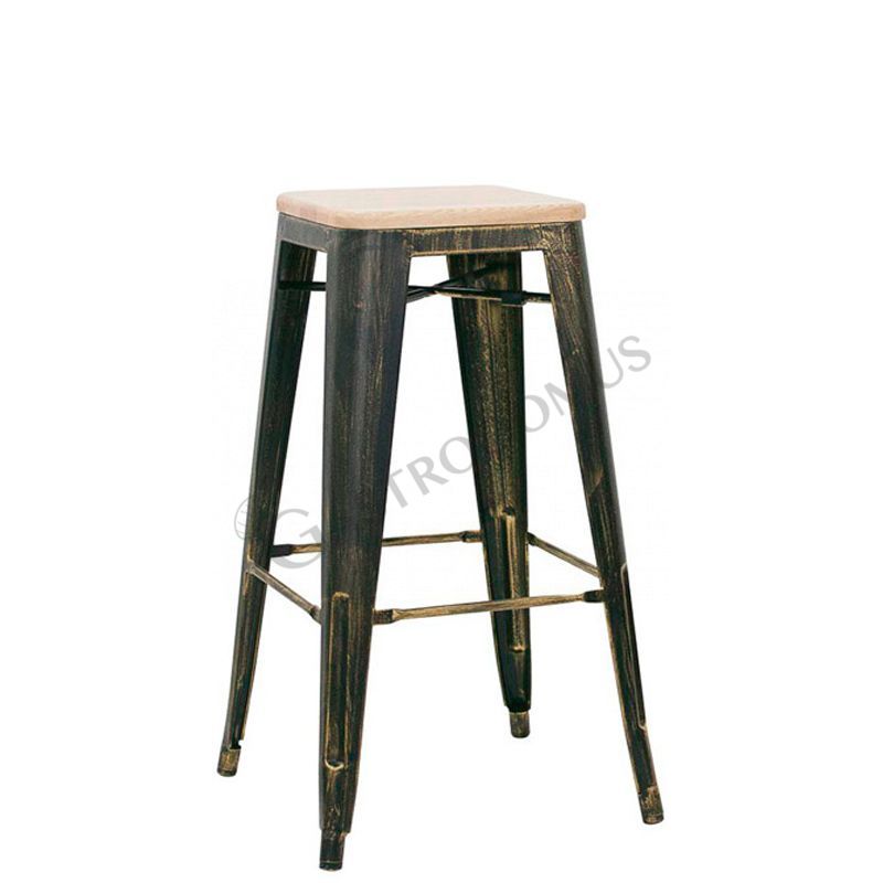 Barhocker "CLOUD", lackiertes Metall, Vintage-Style, Sitzfläche aus Holz