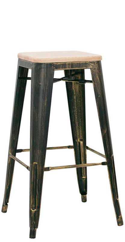 Barhocker "CLOUD", lackiertes Metall, Vintage-Style, Sitzfläche aus Holz