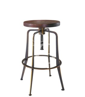Tresenhocker "DUST", lackiertes Metall, Vintage-Style, Sitzfläche aus Holz